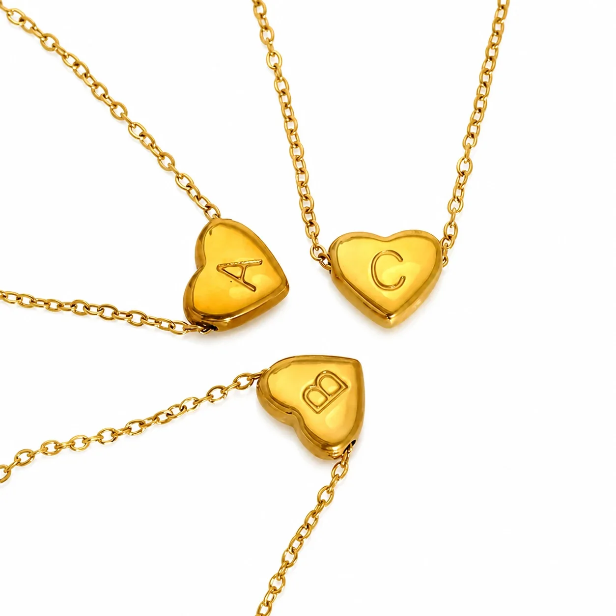 Polished Gold-Plated Heart Initial Cable Chain Necklace