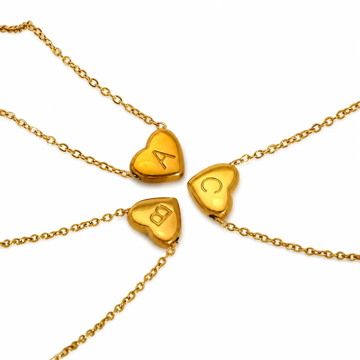Polished Gold-Plated Heart Initial Cable Chain Necklace