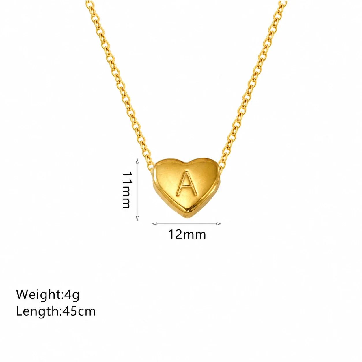 Polished Gold-Plated Heart Initial Cable Chain Necklace - Gold Letter A