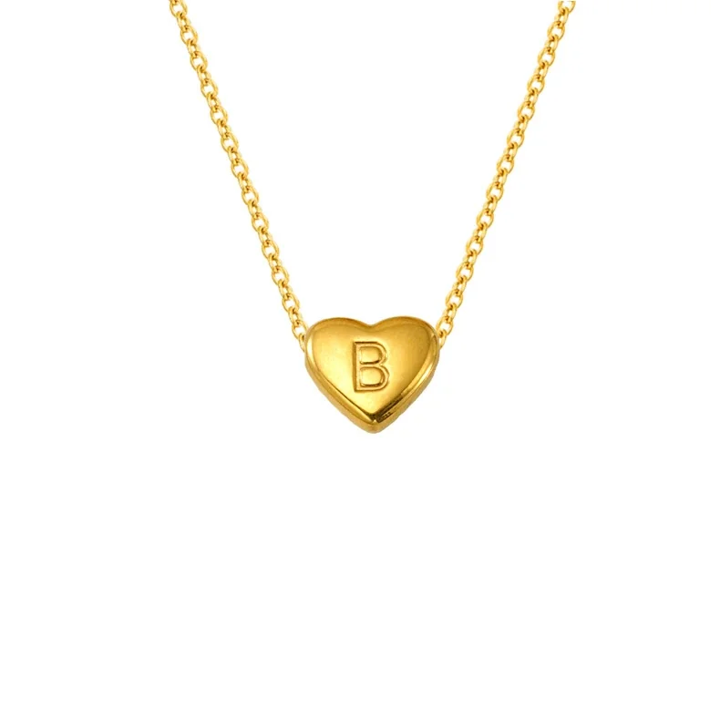 Polished Gold-Plated Heart Initial Cable Chain Necklace - Gold Letter B
