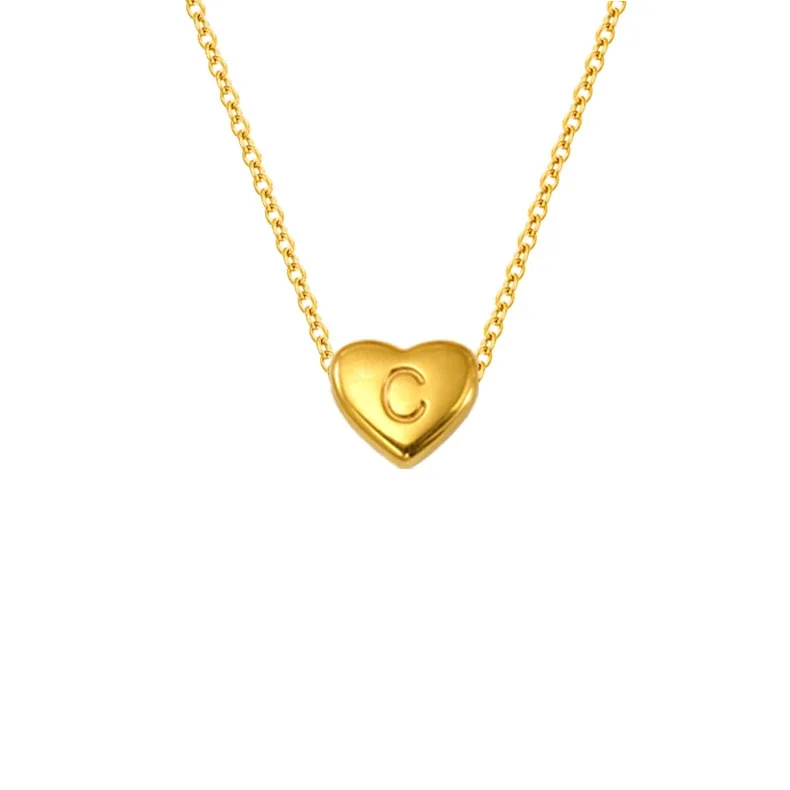 Polished Gold-Plated Heart Initial Cable Chain Necklace - Gold Letter C