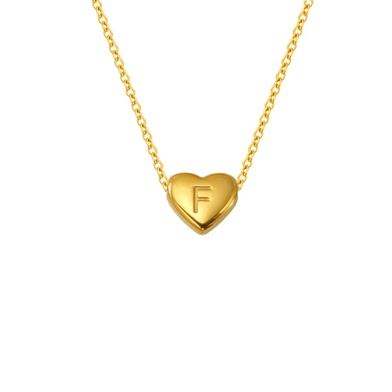 Polished Gold-Plated Heart Initial Cable Chain Necklace - Gold Letter F