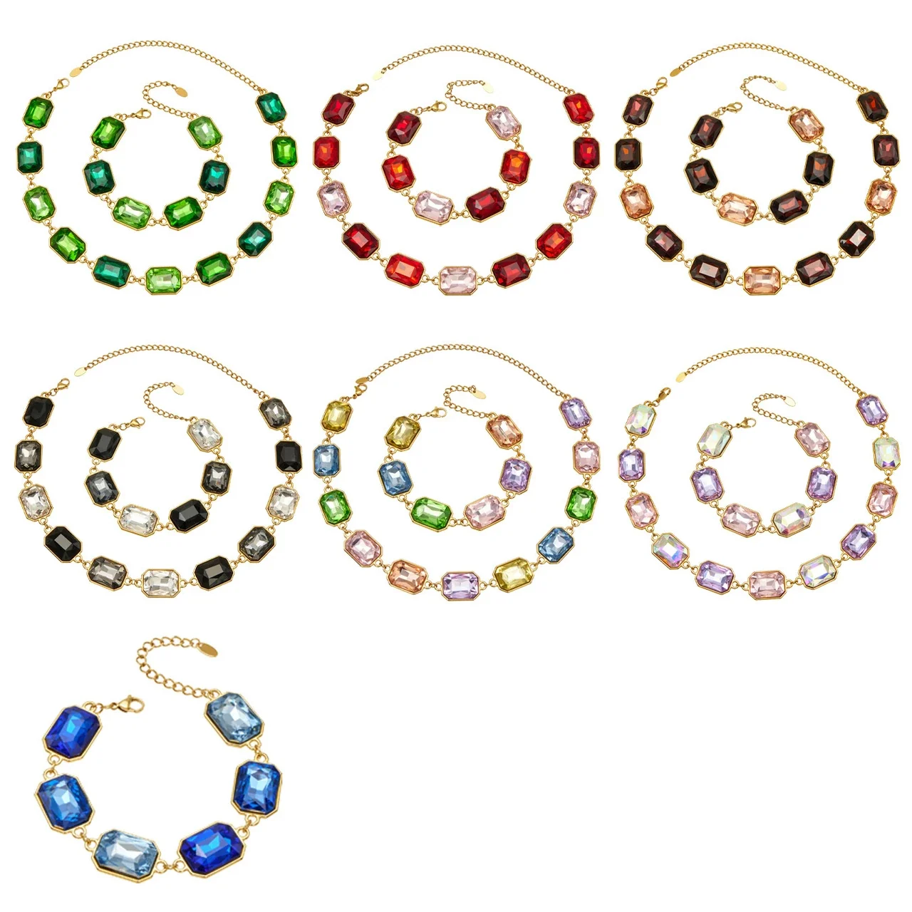 Opulent 18K Gold PVD 316L Stainless Steel Bezel-Set Crystal Jewelry Set