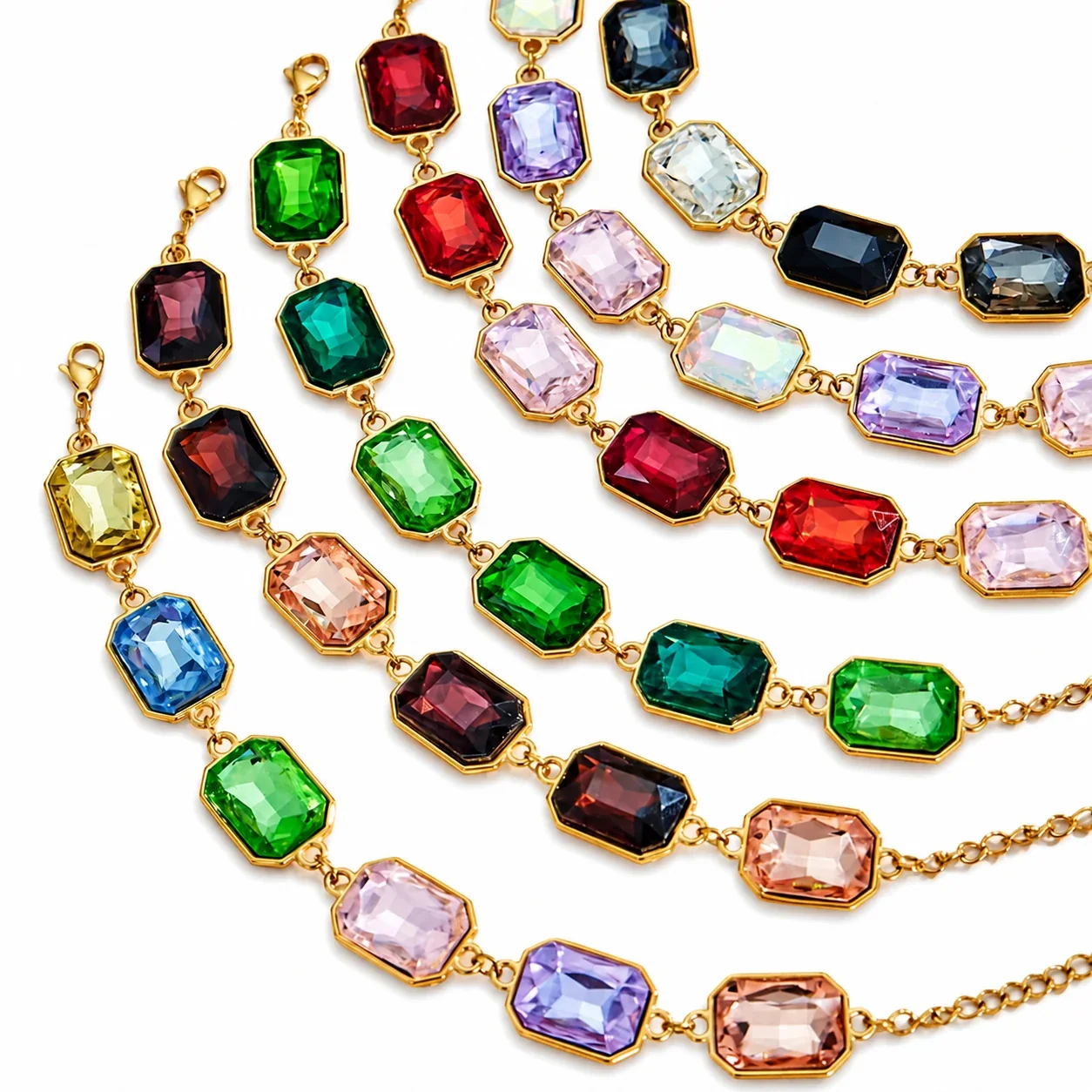 Opulent 18K Gold-Plated 316L Bezel-Set Crystal Jewelry Set