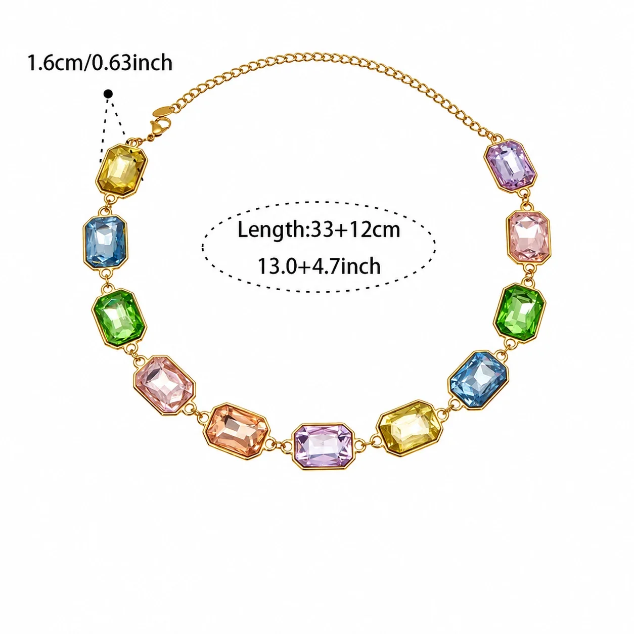 Opulent 18K Gold-Plated 316L Bezel-Set Crystal Jewelry Set - Gold Multicolor Crystal 33+12 cm