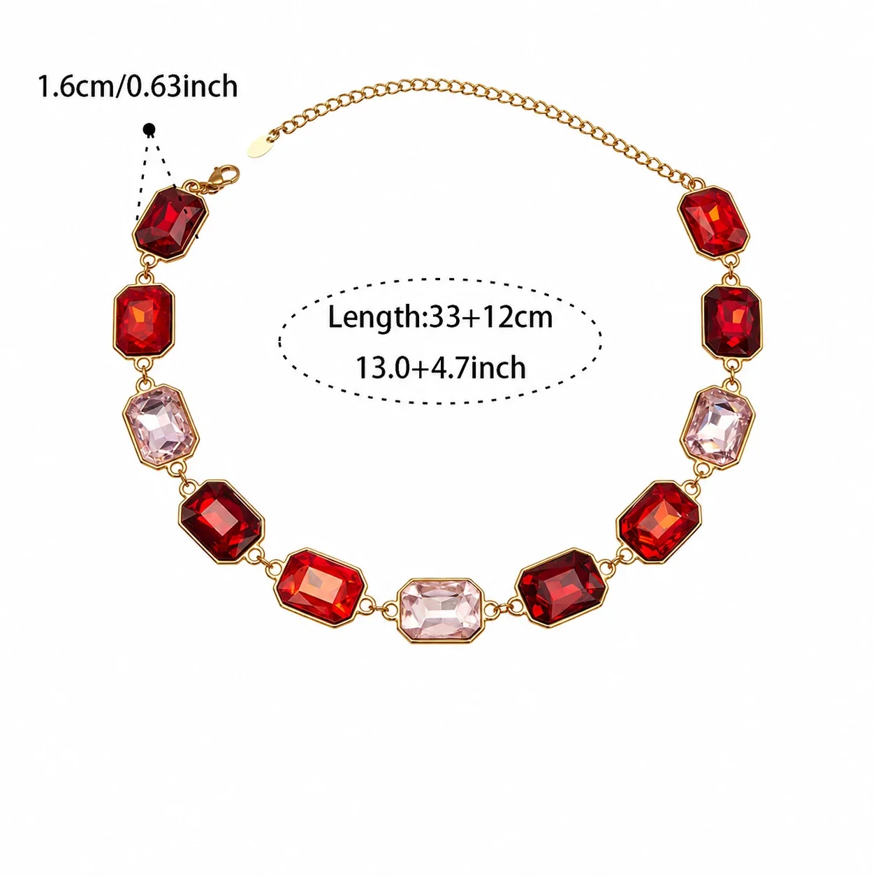 Opulent 18K Gold-Plated 316L Bezel-Set Crystal Jewelry Set - Gold Red Crystal 33+12 cm