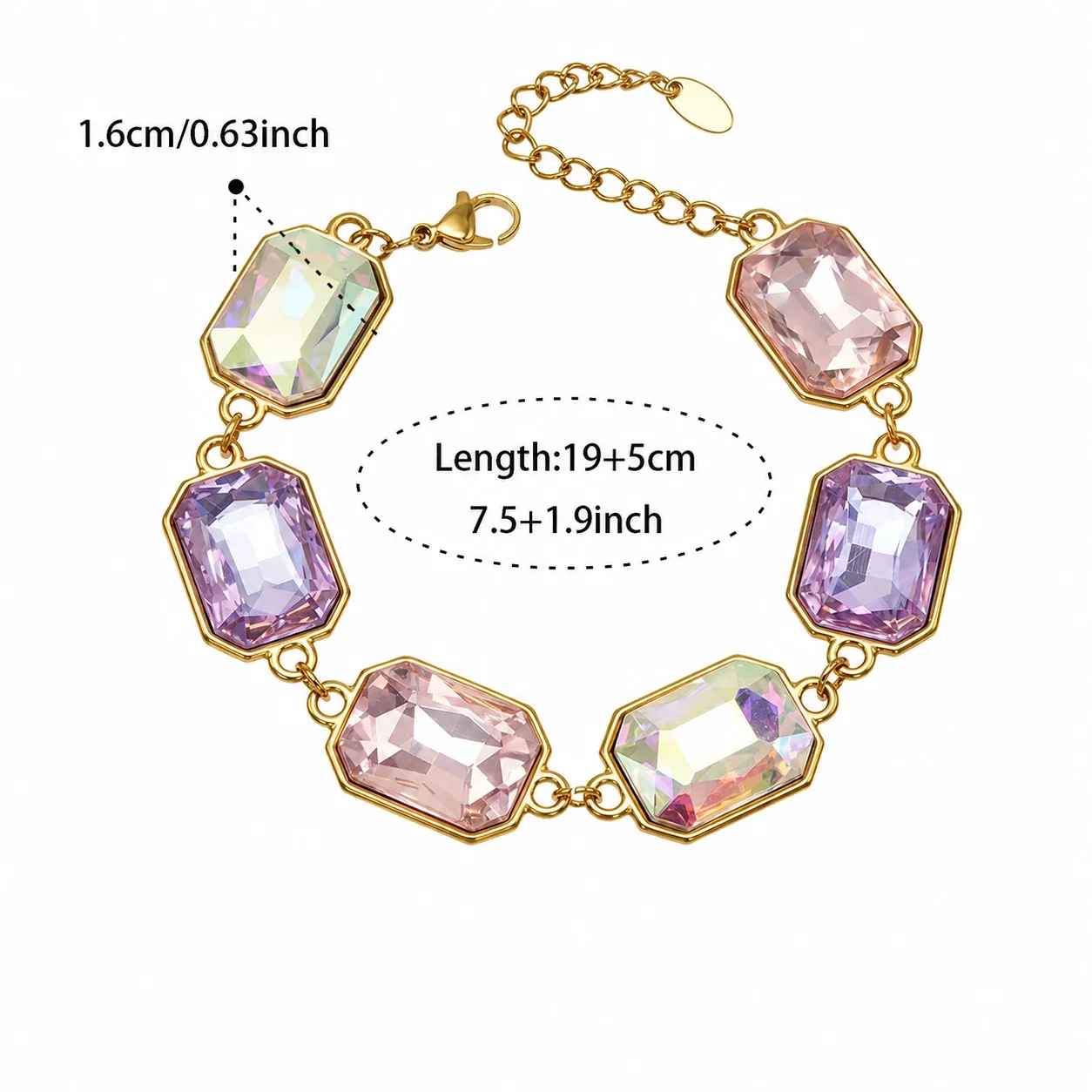 Opulent 18K Gold-Plated 316L Bezel-Set Crystal Jewelry Set - Gold AB White Crystal 19+5 cm