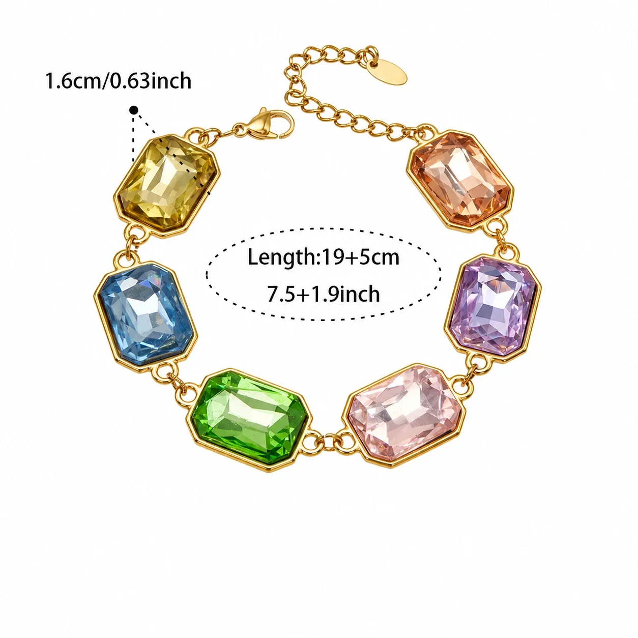 Opulent 18K Gold-Plated 316L Bezel-Set Crystal Jewelry Set - Gold Multicolor Crystal 19+5 cm