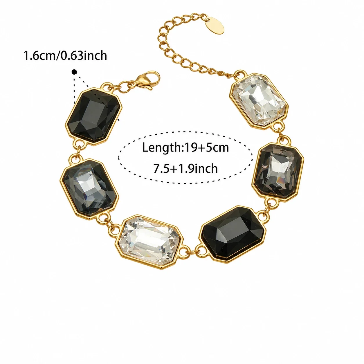 Opulent 18K Gold-Plated 316L Bezel-Set Crystal Jewelry Set - Gold Black Crystal 19+5 cm