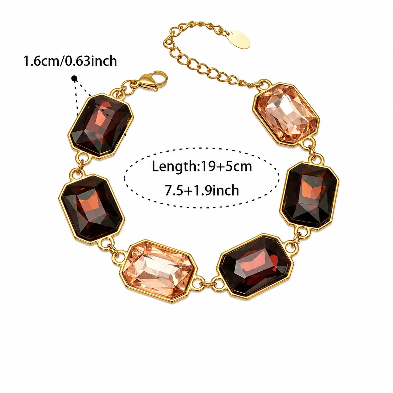 Opulent 18K Gold-Plated 316L Bezel-Set Crystal Jewelry Set - Gold Brown Crystal 19+5 cm