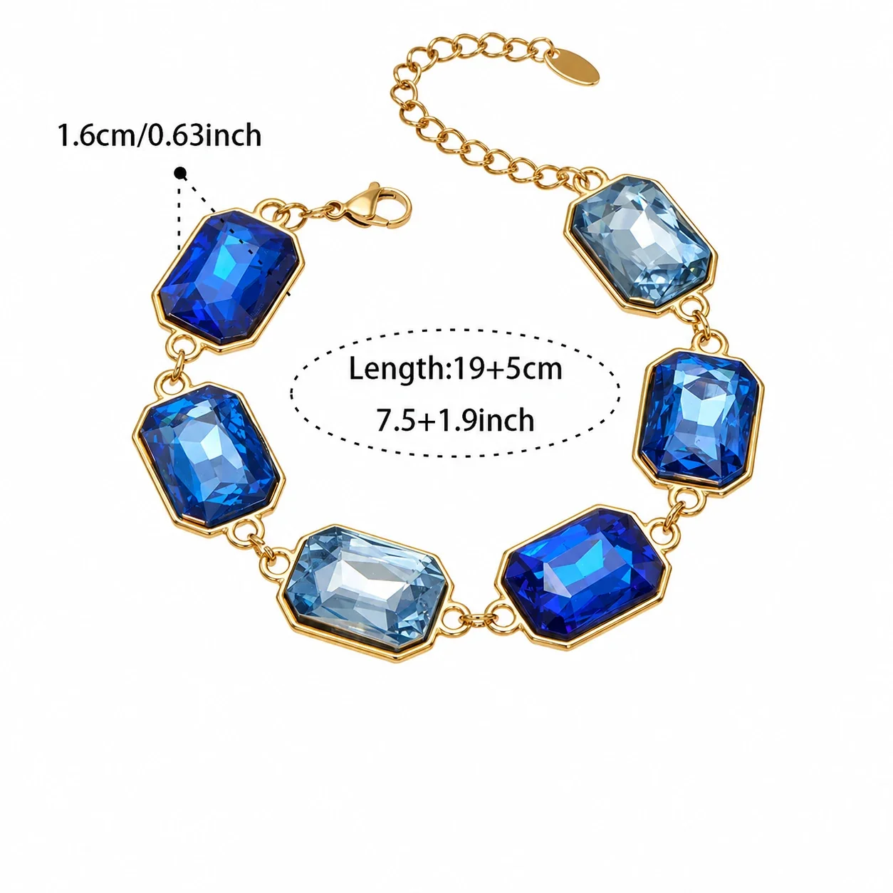 Opulent 18K Gold-Plated 316L Bezel-Set Crystal Jewelry Set - Gold Blue Crystal 19+5 cm