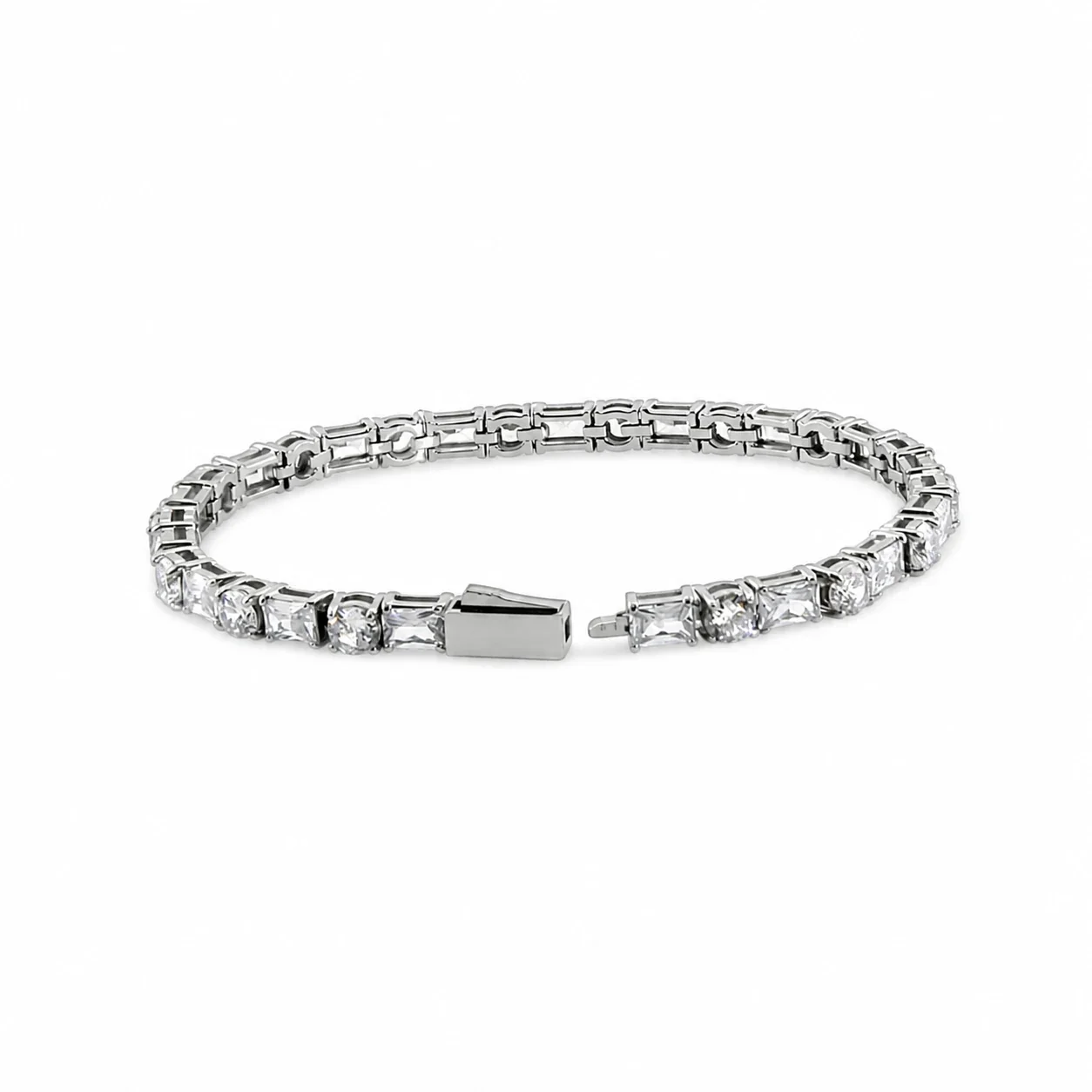 Polished 316 Stainless Steel Mixed-Cut Tennis Bracelet