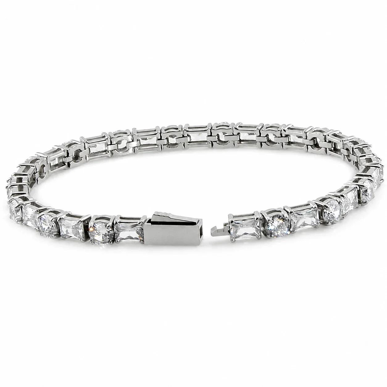 Polished 316 Stainless Steel Mixed-Cut Tennis Bracelet