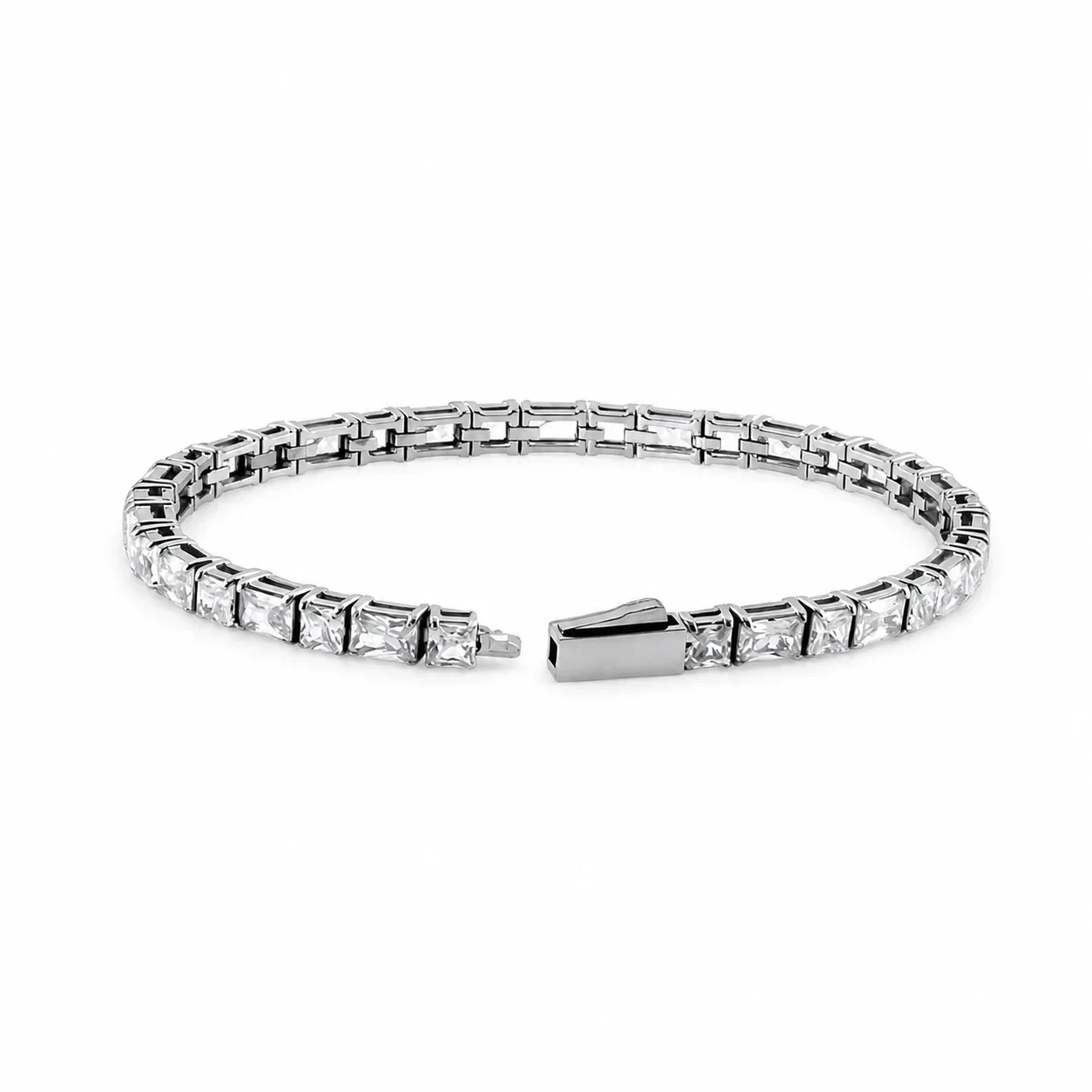 Polished 316 Stainless Steel Mixed-Cut Tennis Bracelet