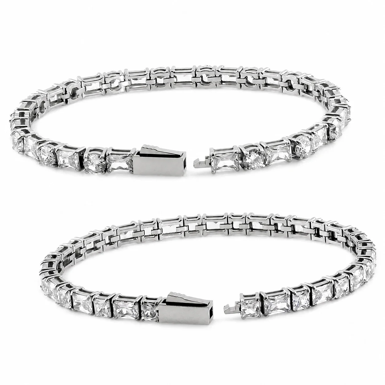 Polished 316 Stainless Steel Mixed-Cut Tennis Bracelet