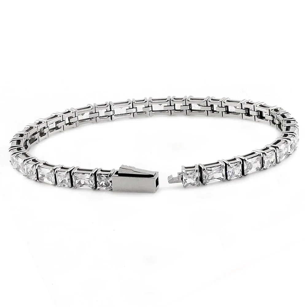 Polished 316 Stainless Steel Mixed-Cut Tennis Bracelet