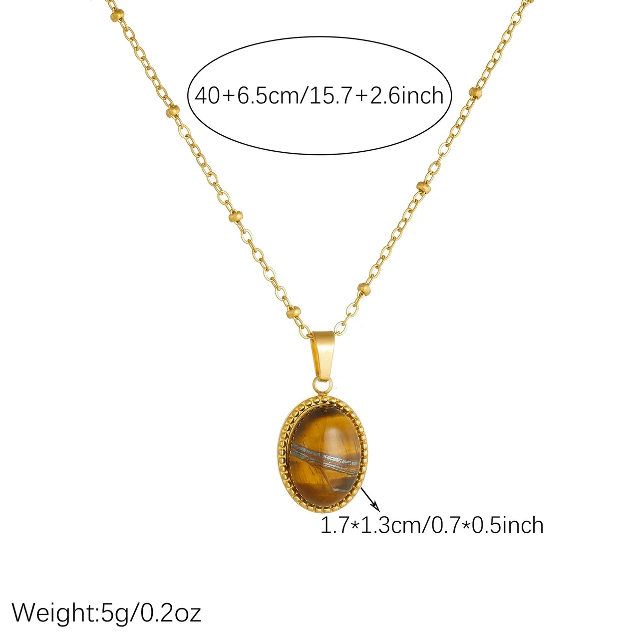 Produktfoto: Schmuckset mit ovalem Cabochon und Perlenrahmen aus vergoldetem Edelstahl