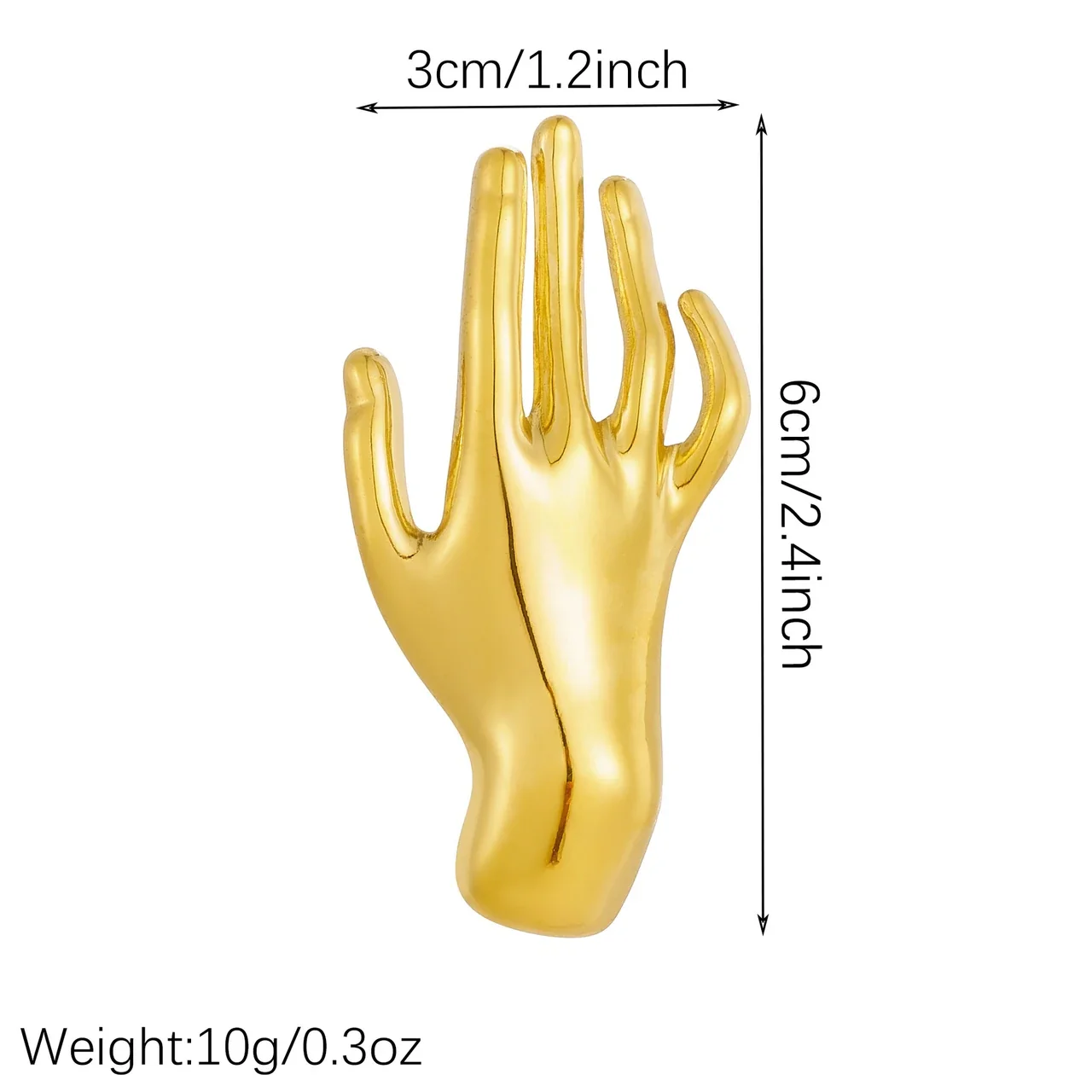 Hand Brooch with Raised Fingers in Polished Stainless Steel