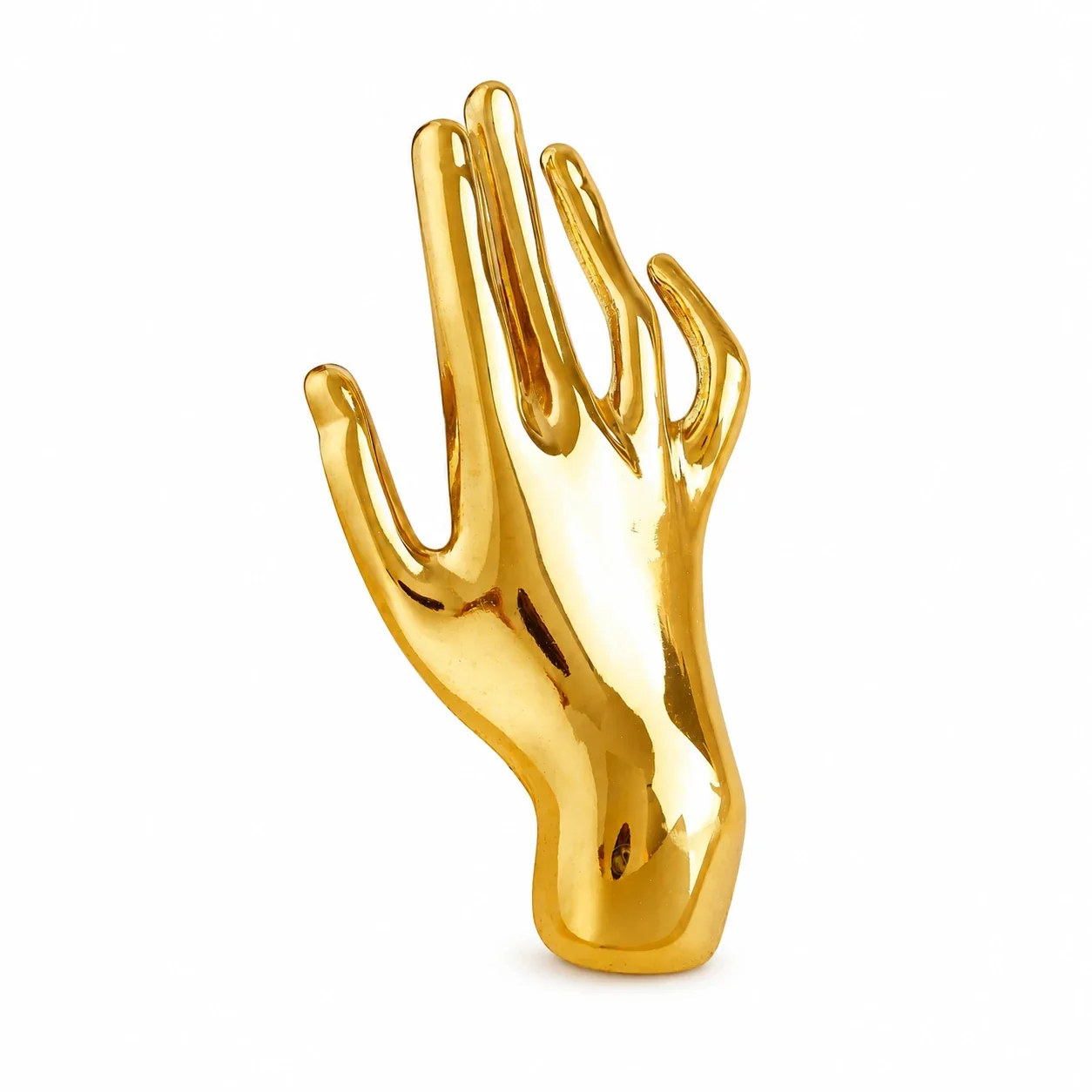 Hand Brooch with Raised Fingers in Polished Stainless Steel - Gold