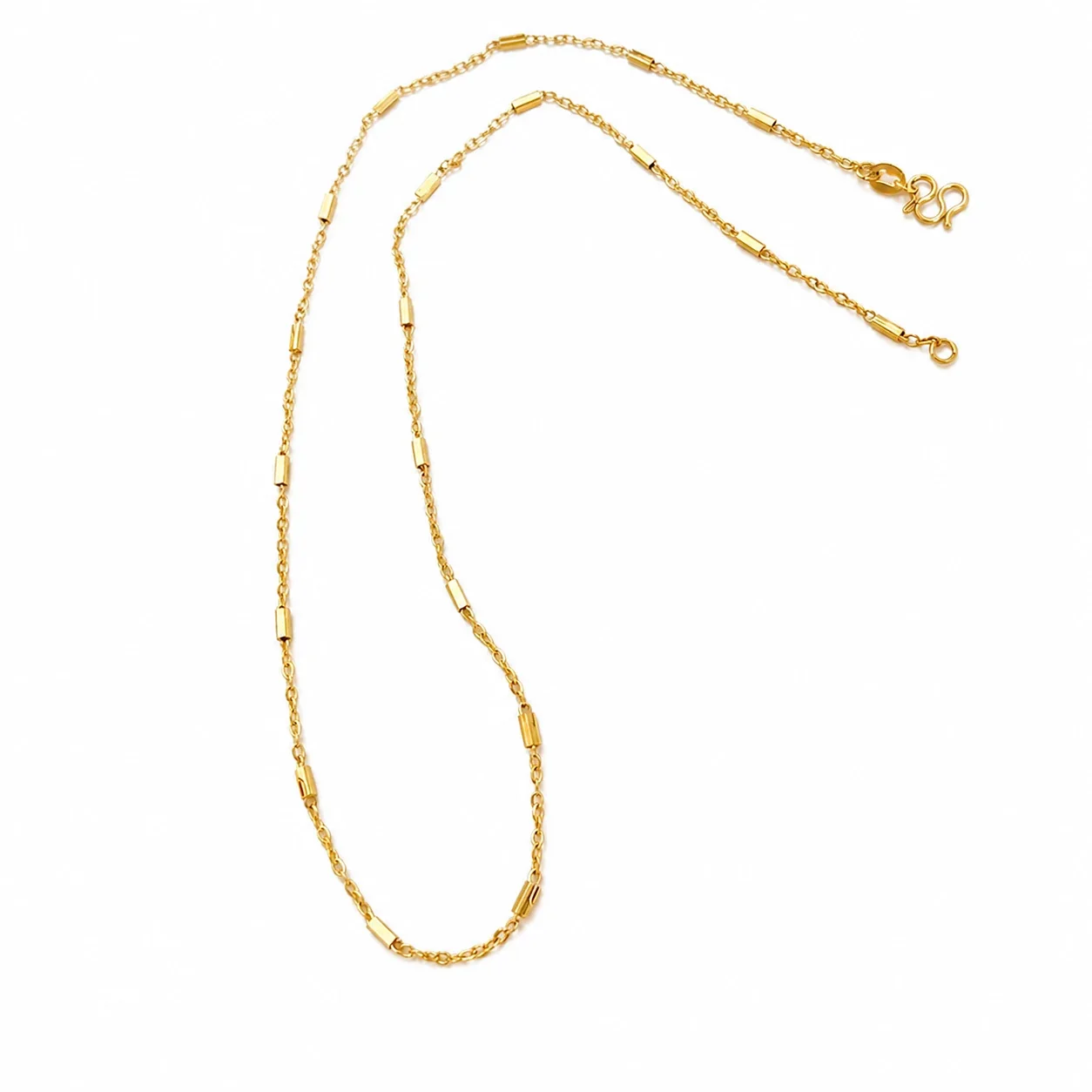 Refined Gold PVD Bar-Link M-Clasp Chain Necklace