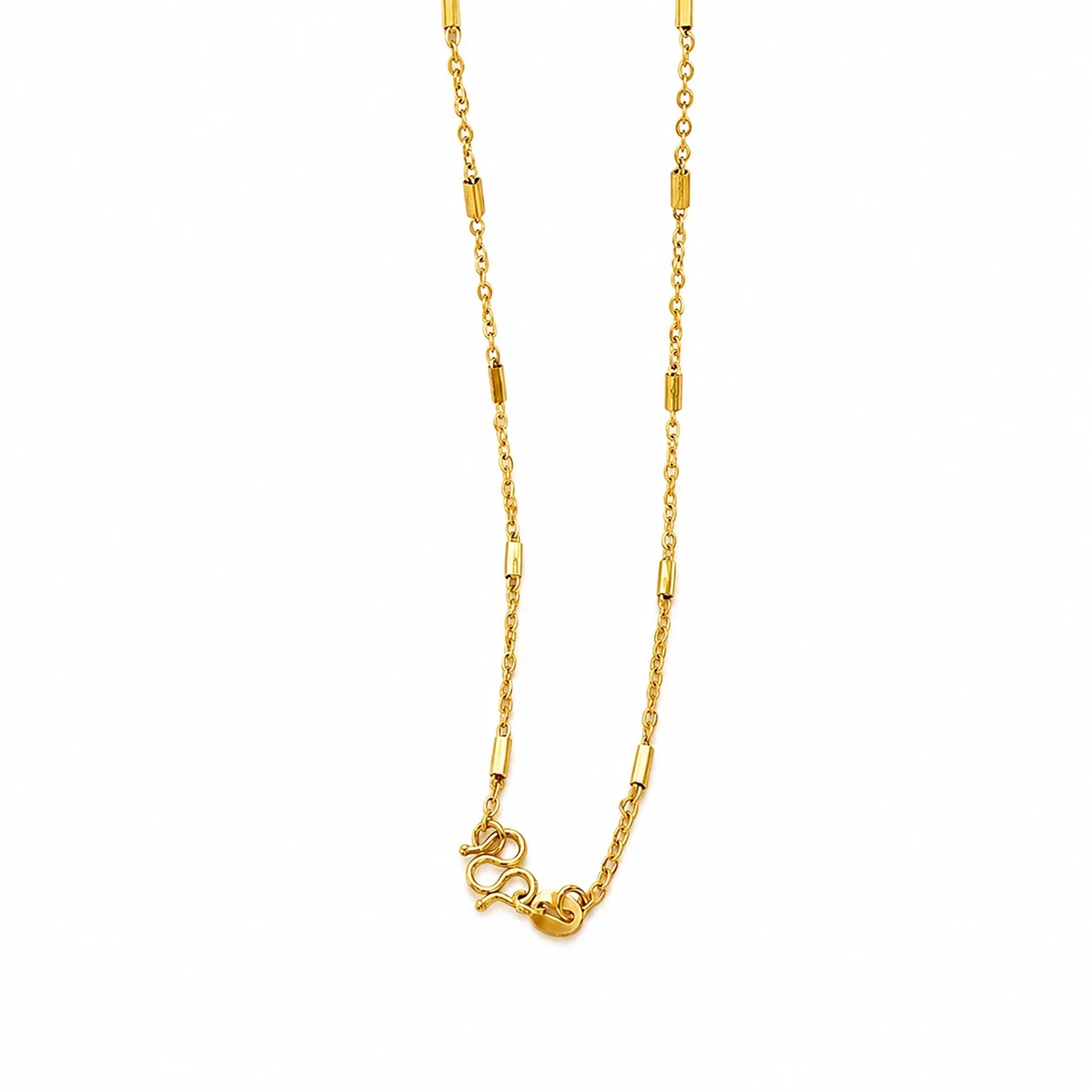 Refined Gold PVD Bar-Link M-Clasp Chain Necklace