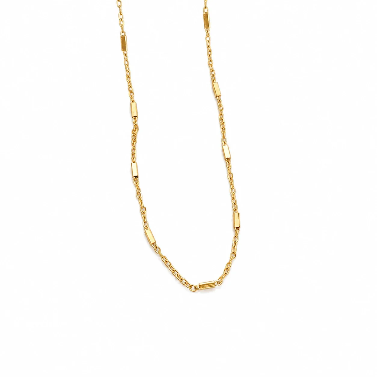 Refined Gold PVD Bar-Link M-Clasp Chain Necklace