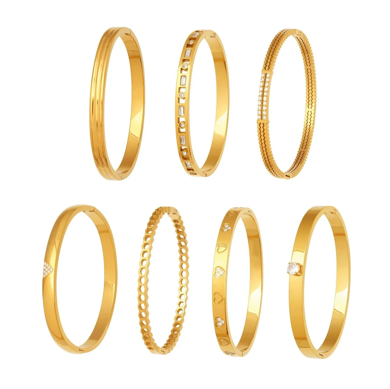 Bangle Bracelet Set Geometric Hinge Styles 18K Gold-Plated