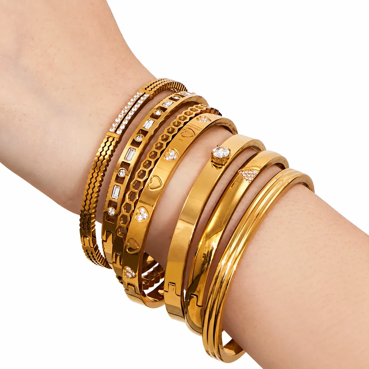 Bangle Bracelet Set Geometric Hinge Styles 18K Gold-Plated