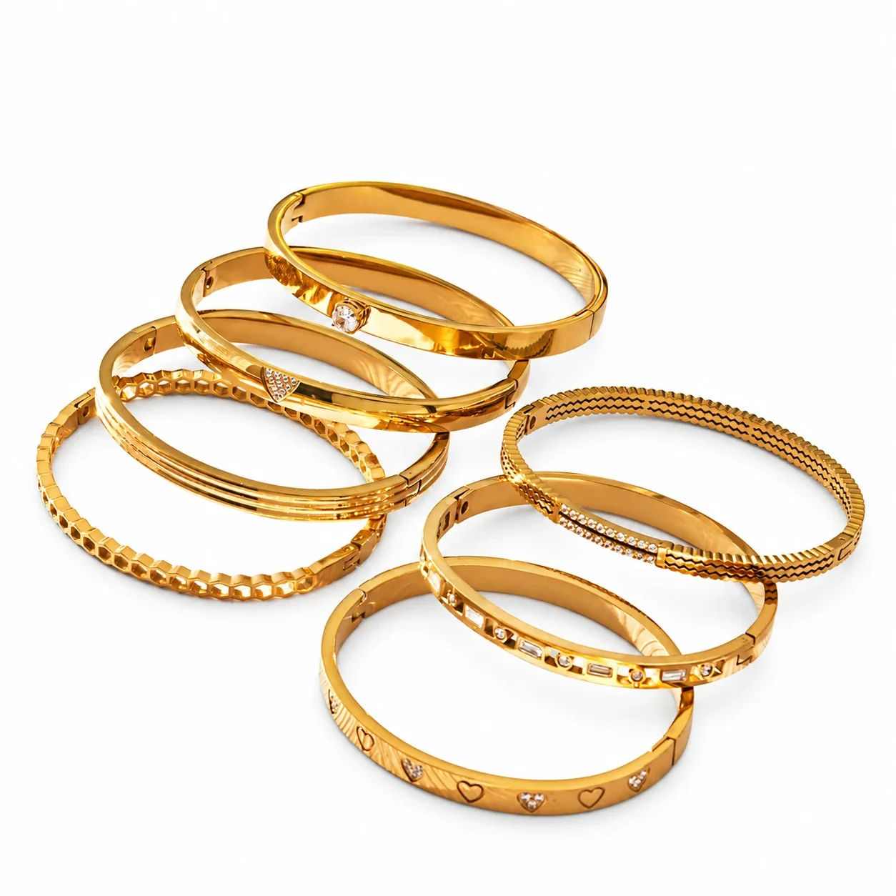 Bangle Bracelet Set Geometric Hinge Styles 18K Gold-Plated