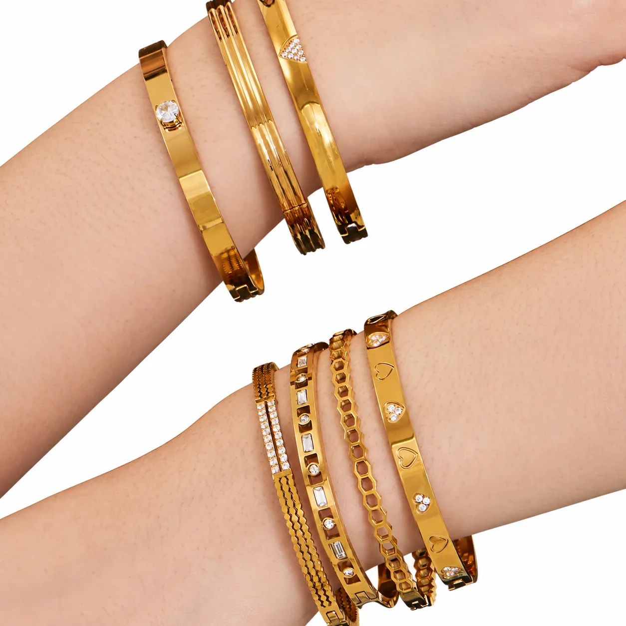 Bangle Bracelet Set Geometric Hinge Styles 18K Gold-Plated