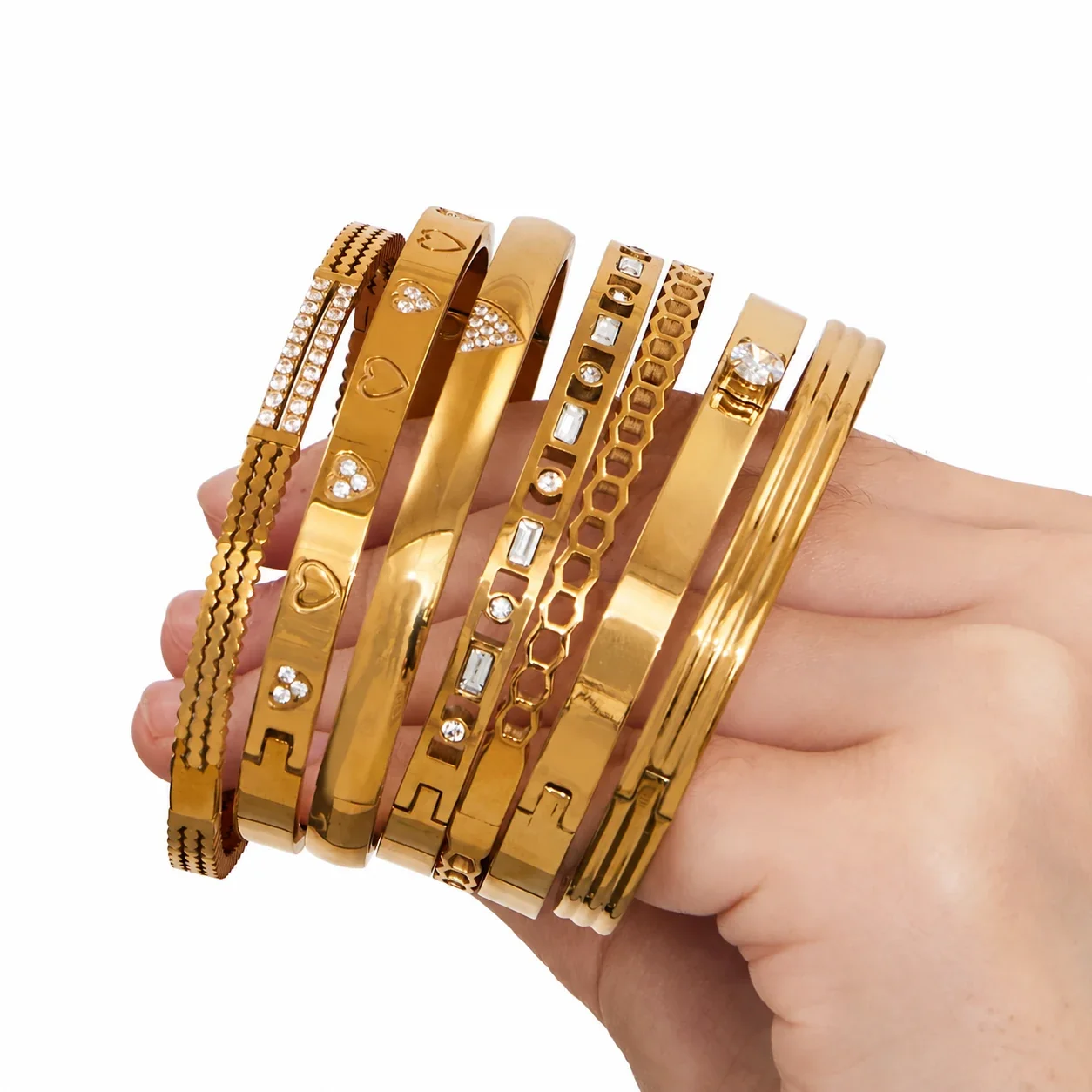 Bangle Bracelet Set Geometric Hinge Styles 18K Gold-Plated