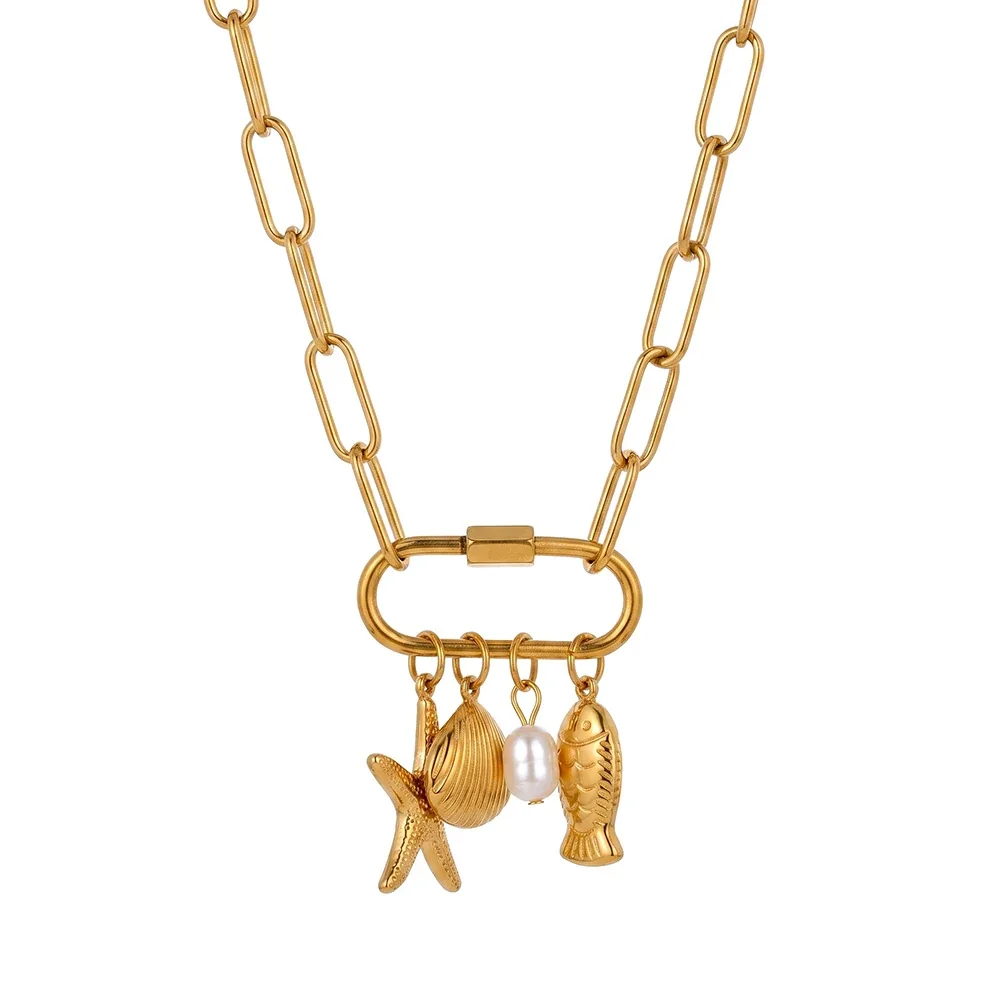Coastal Gold-Plated Paperclip Charm Necklace