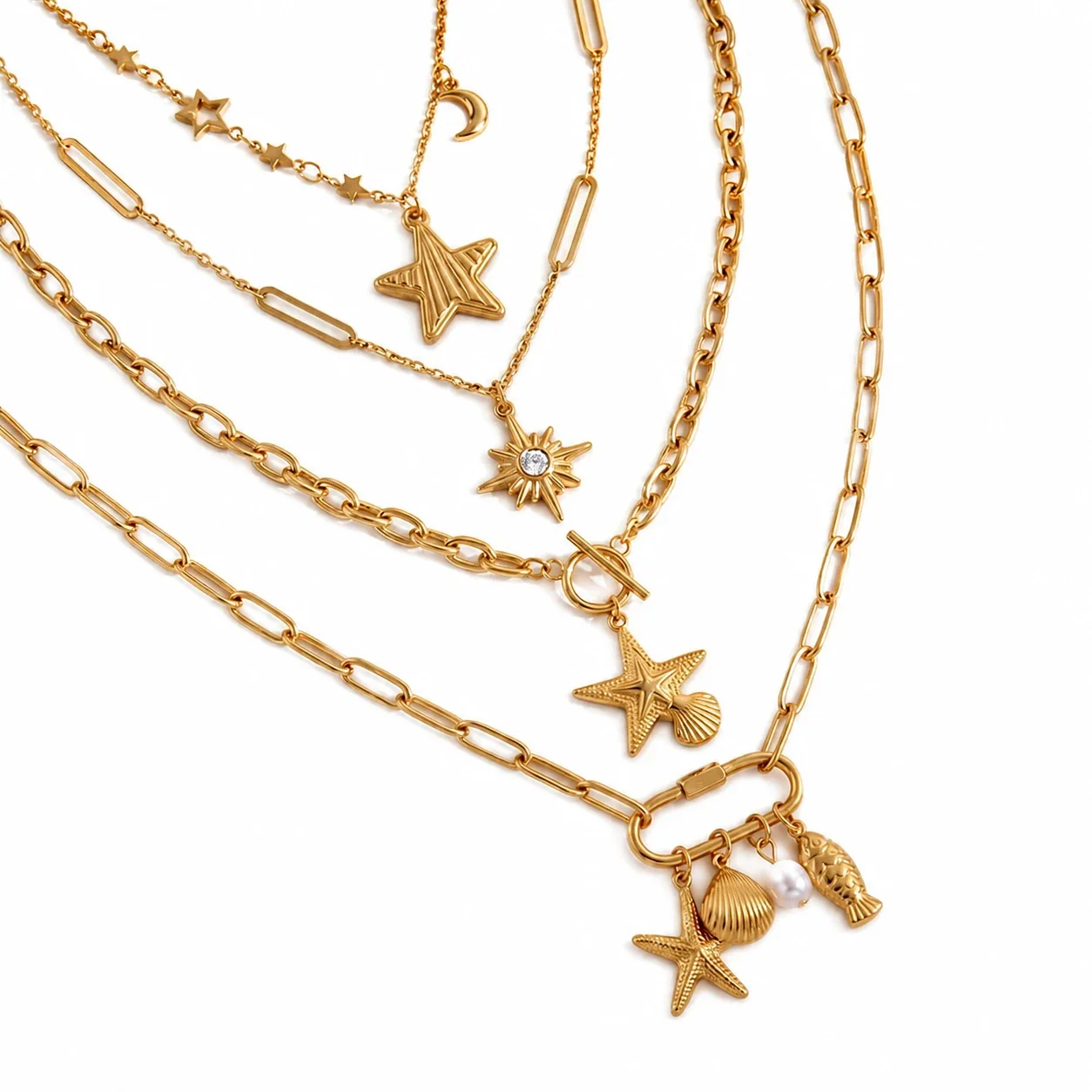 Coastal Gold-Plated Paperclip Charm Necklace