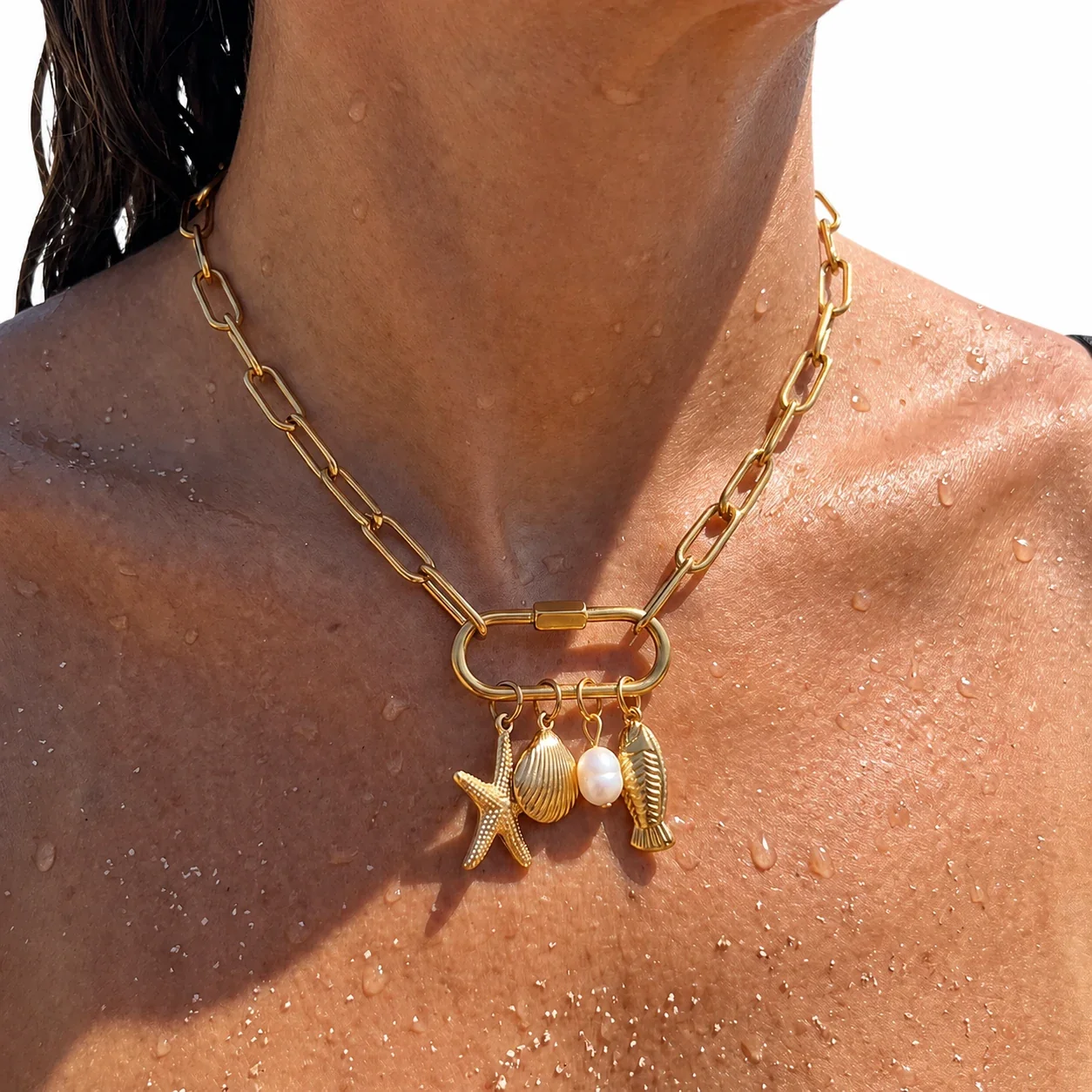 Coastal Gold-Plated Paperclip Charm Necklace