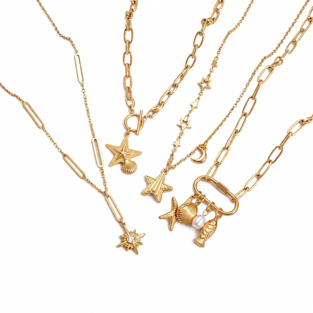 Coastal Gold-Plated Paperclip Charm Necklace