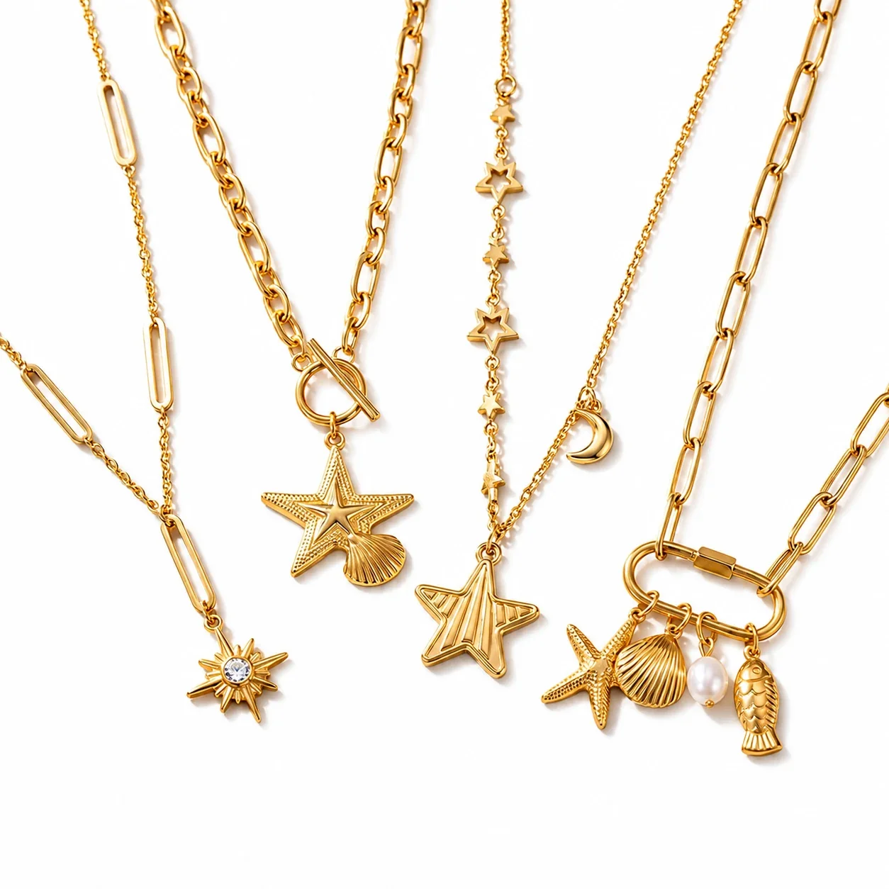 Coastal Gold-Plated Paperclip Charm Necklace