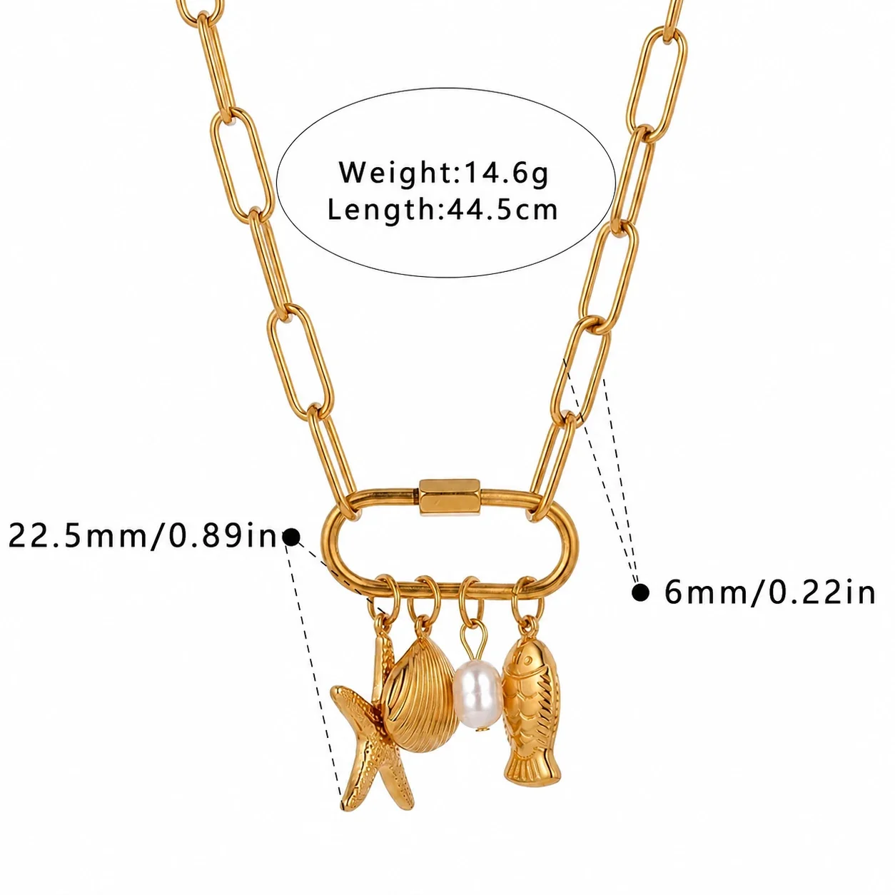Coastal Gold-Plated Paperclip Charm Necklace - Gold Style