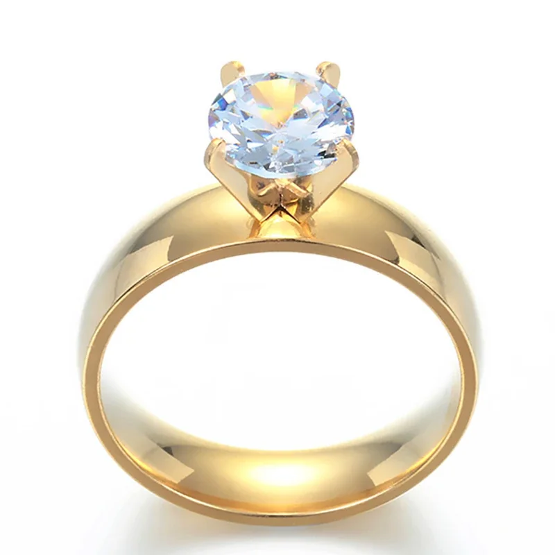 Solitaire Ring, 6mm Smooth Band, Stainless Steel