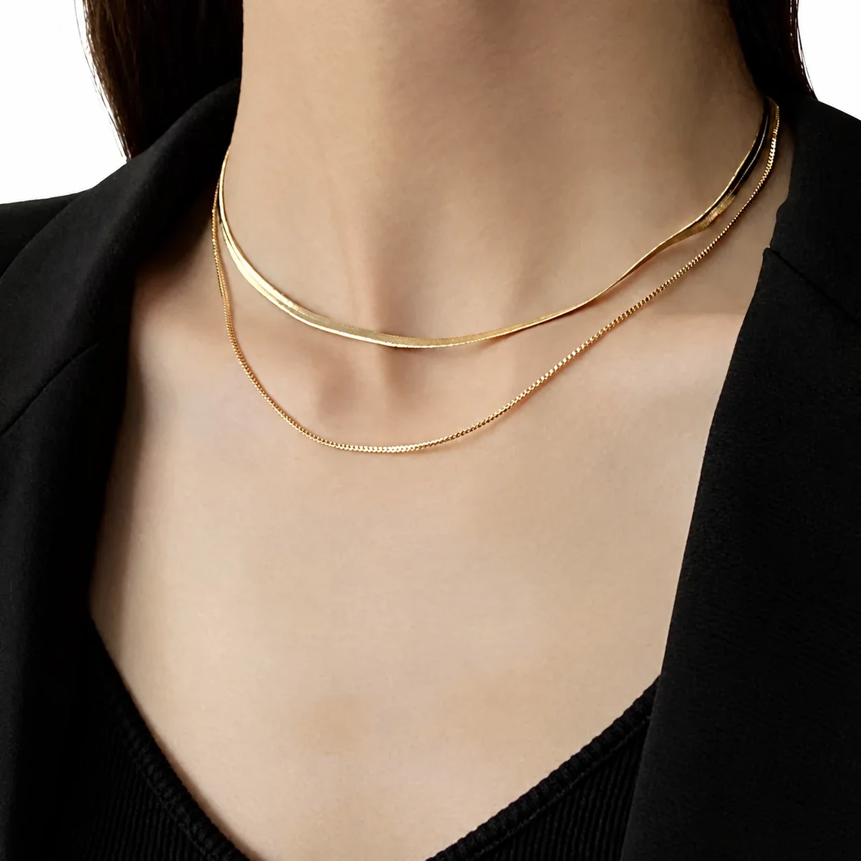 Slangenketting, enkel of gelaagd van roestvrij staal productfoto
