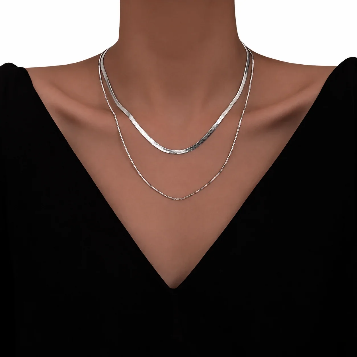 Slangenketting, enkel of gelaagd van roestvrij staal productfoto