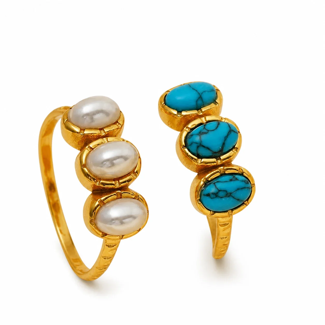 Triple Oval Stone Gold-Plated 316 Stainless Steel Open Ring