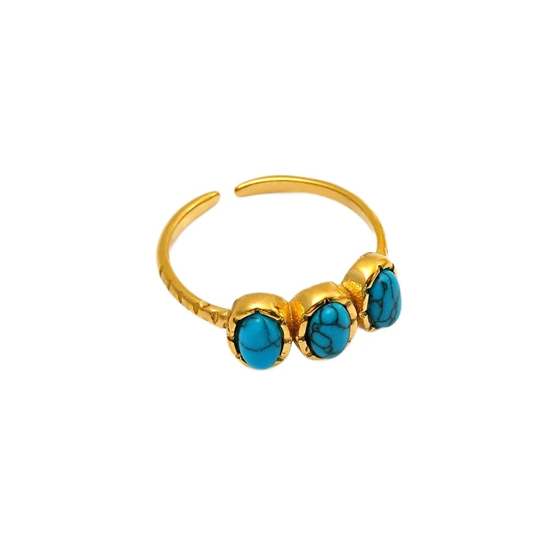 Triple Oval Stone Gold-Plated 316 Stainless Steel Open Ring