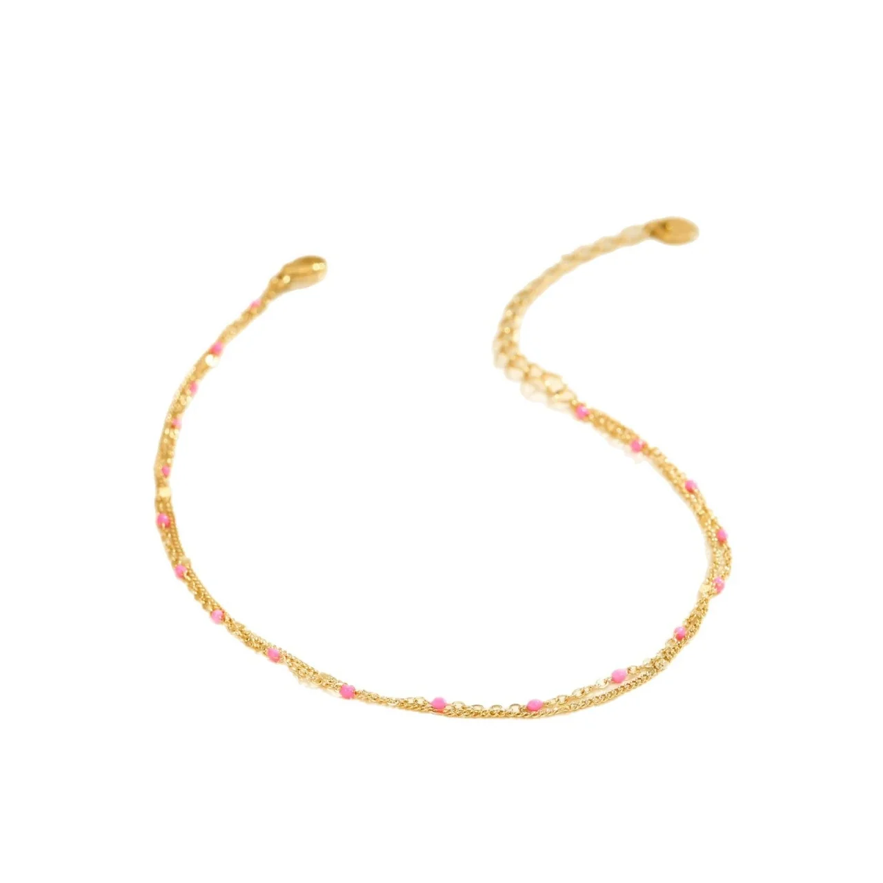 Anklet with Spaced Color Beads and Gold-Tone Stainless Steel