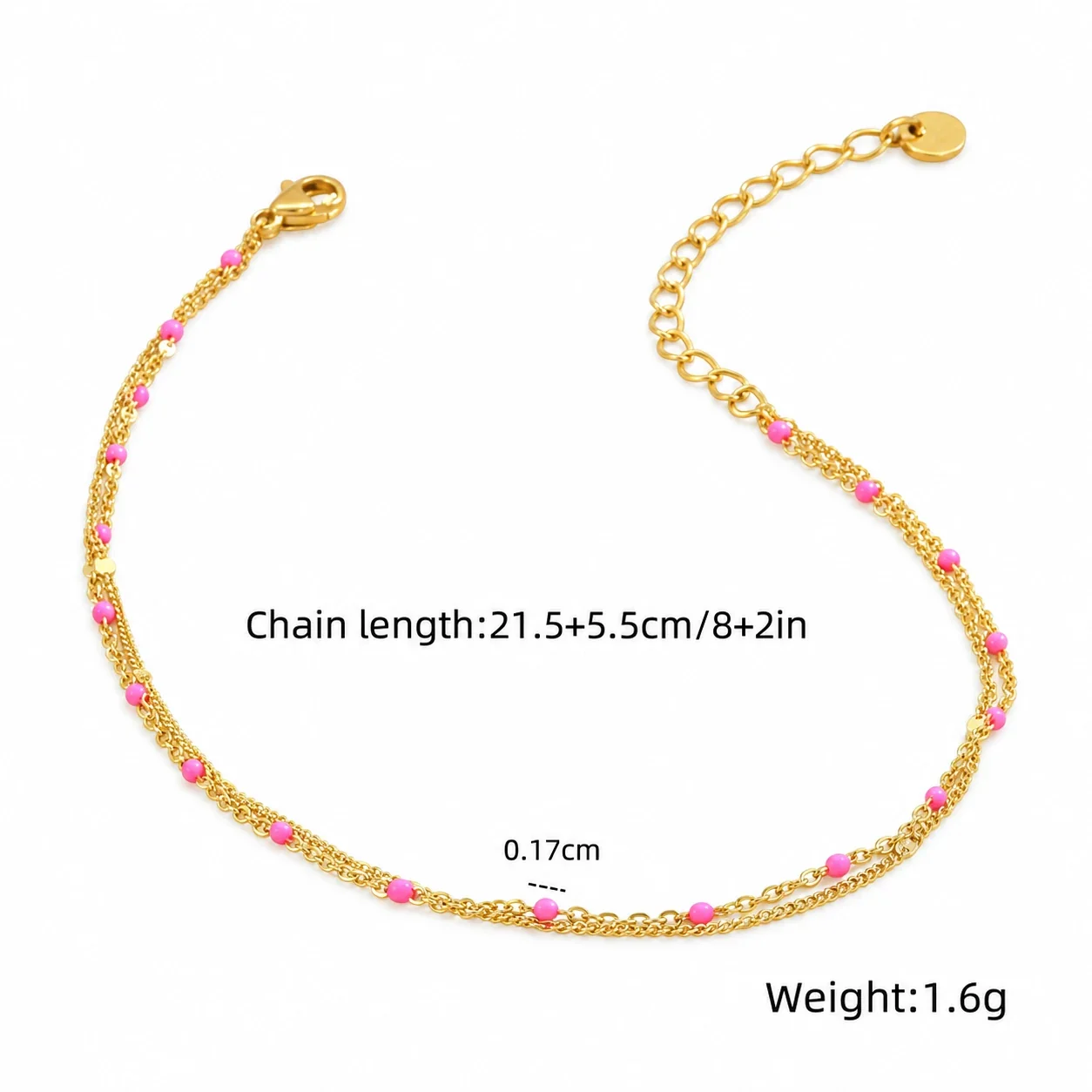 Photo produit : Bracelet de cheville à perles colorées espacées et acier inoxydable ton or