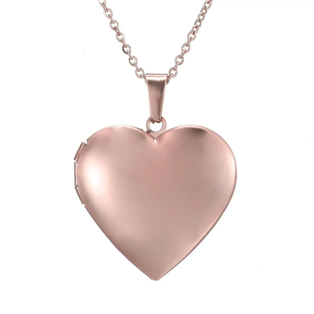 Polished Stainless Steel Heart Locket Box Chain Necklace