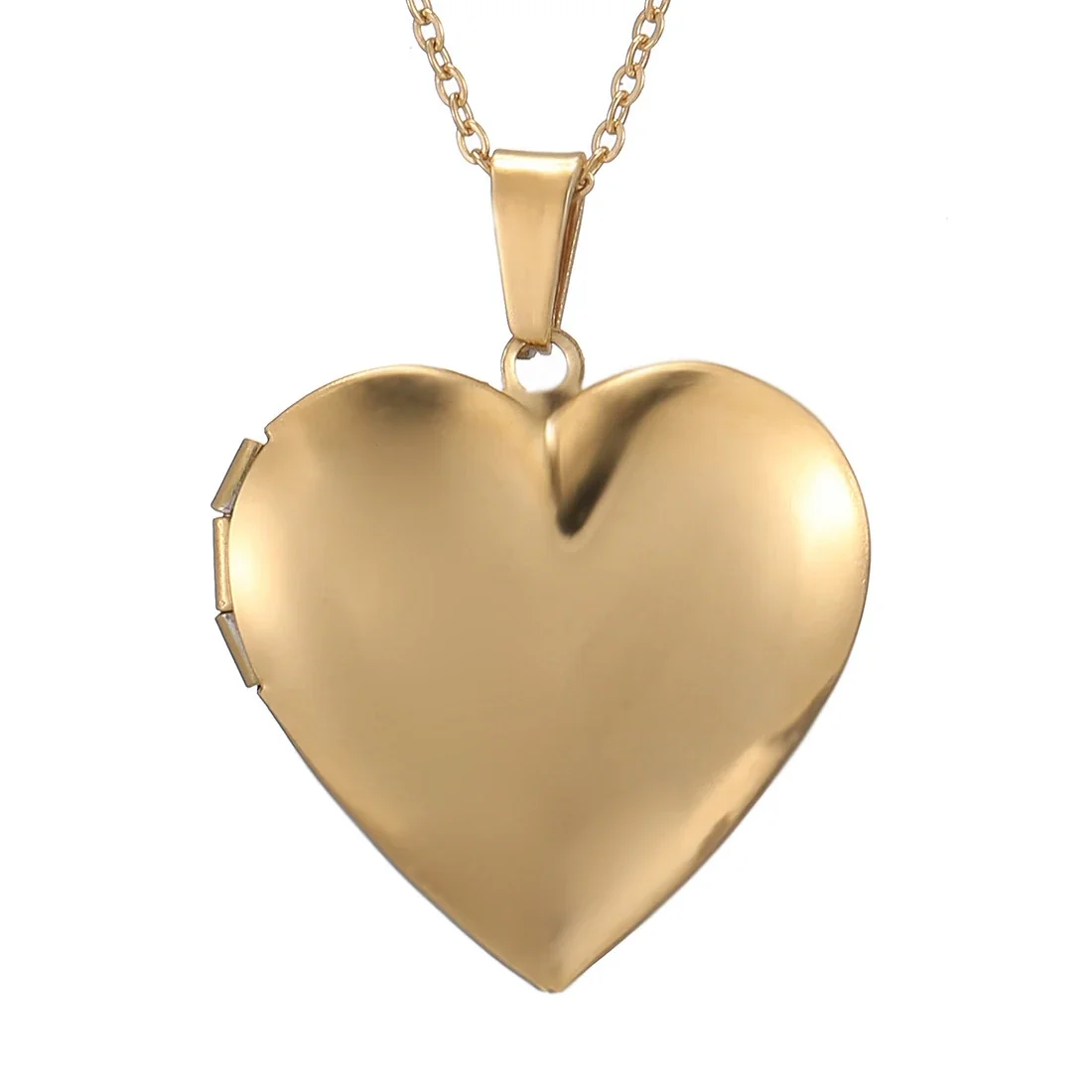 Polished Stainless Steel Heart Locket Box Chain Necklace
