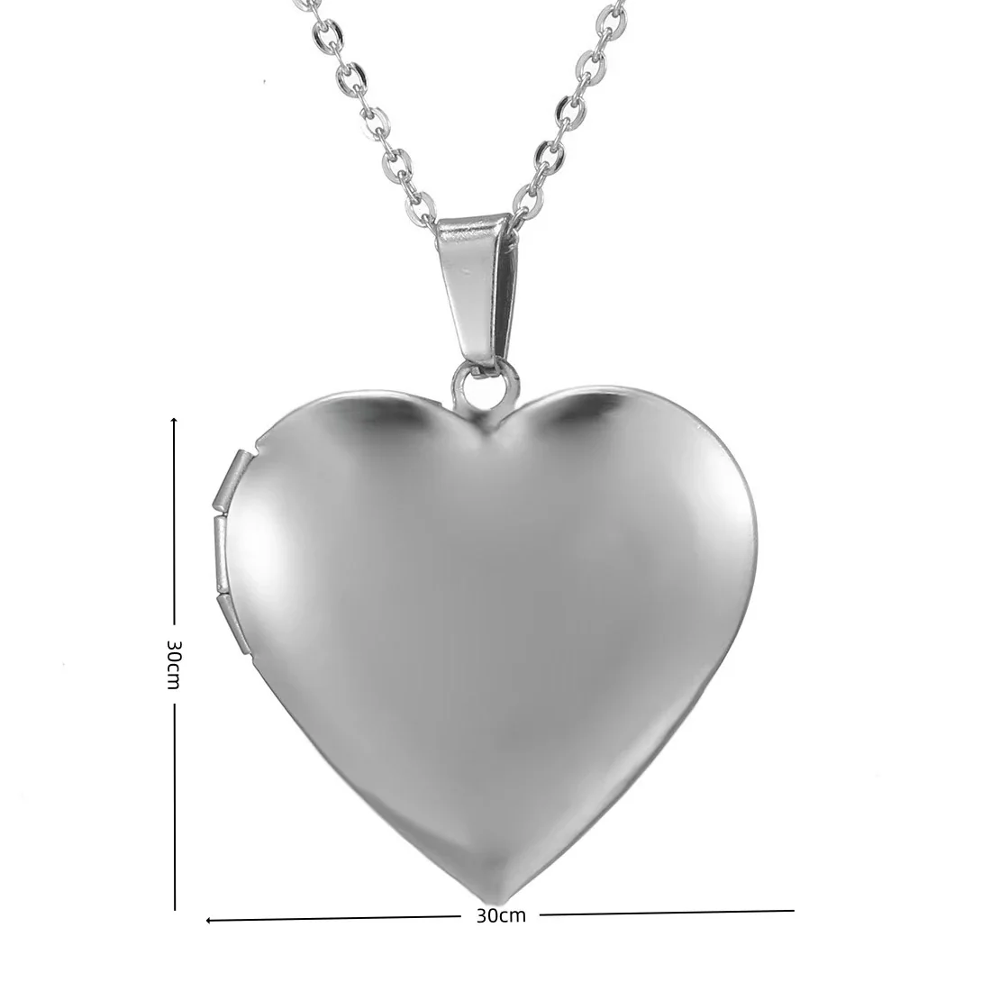 Polished Stainless Steel Heart Locket Box Chain Necklace - Silver