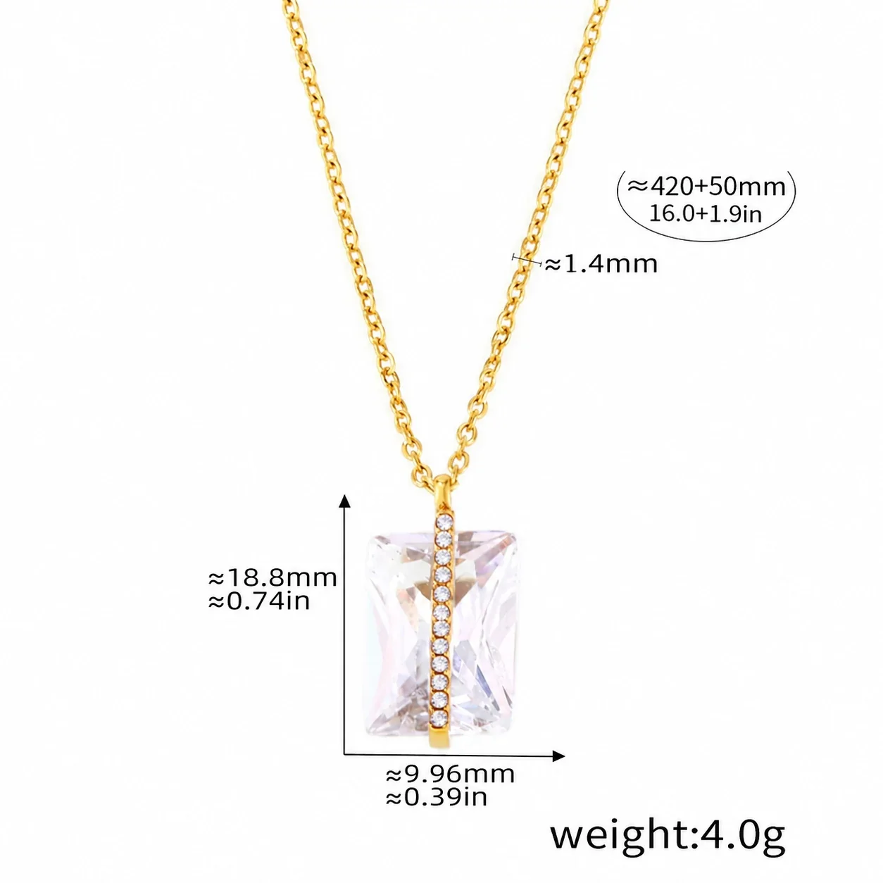 Pendant Necklace, Baguette Crystal, Pink Pavé, 18K Gold PVD - Gold Clear Cubic Zirconia