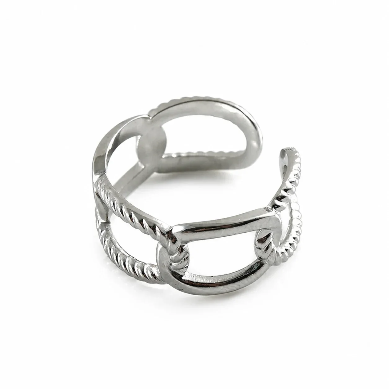Artful 18K Gold-Plated Stainless Steel Open Textured Ring - Silver I