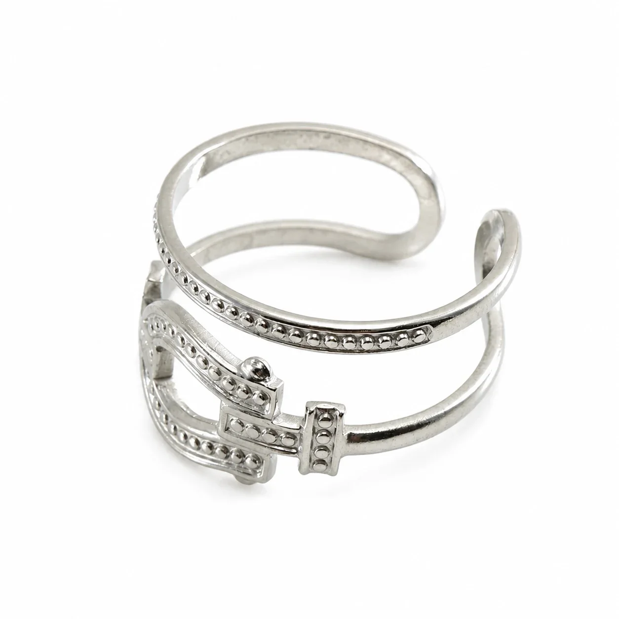 Artful 18K Gold-Plated Stainless Steel Open Textured Ring - Silver K